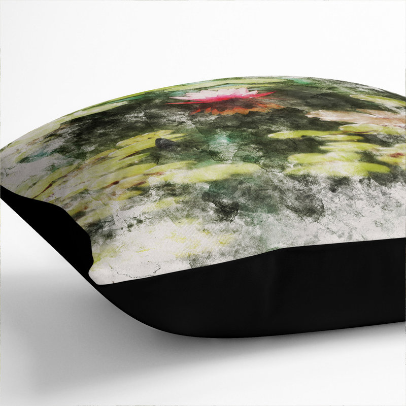 Pink Water Lily Flower Vol.1 Scatter Cushion, Black, 40cm H x 40cm W x 15cm D