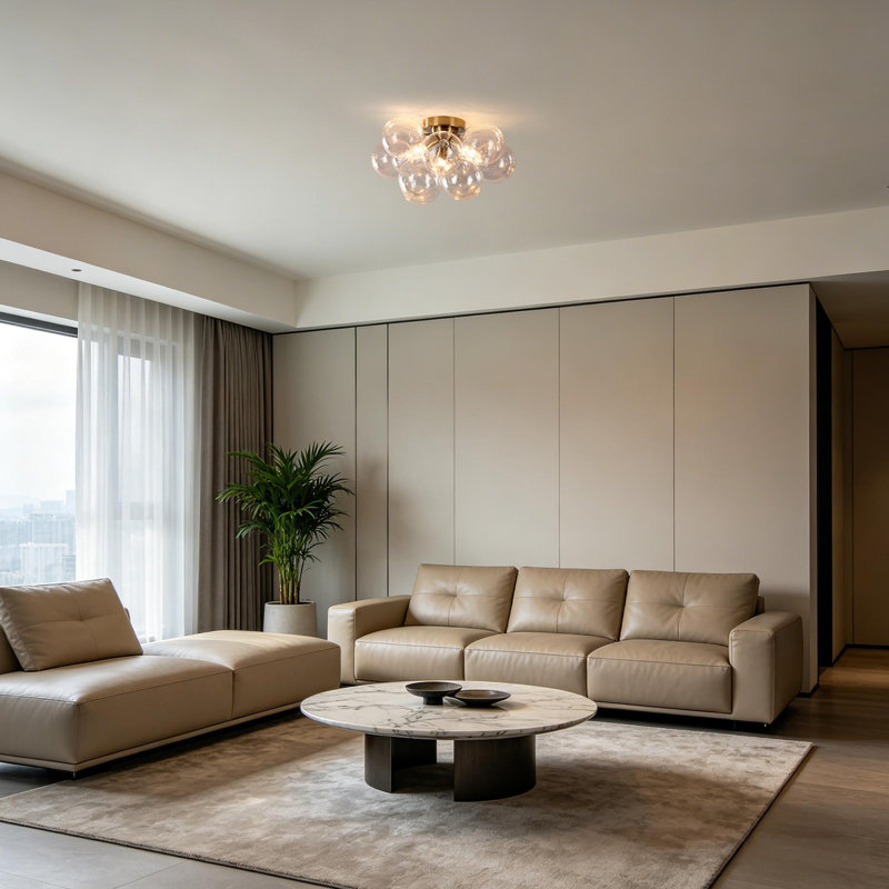 Plafonnier encastré moderne à 3 lumières avec globes en verre transparent, Clear Glass Globe