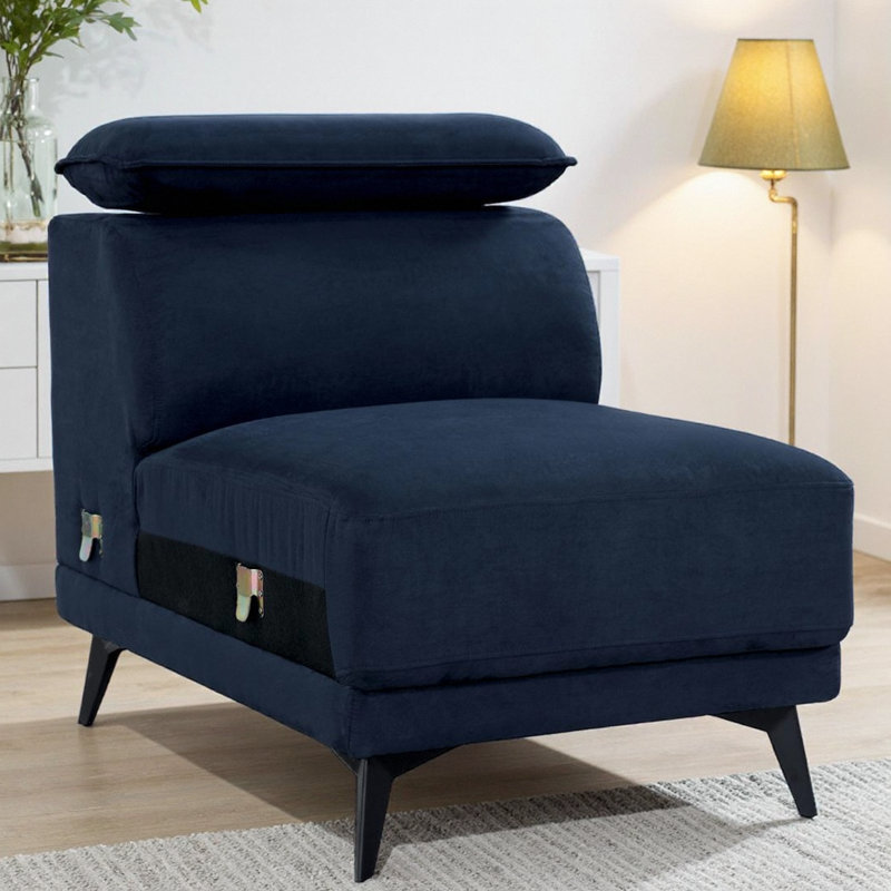 Chaise contemporaine sans accoudoirs bleu marine avec appui-tête réglable et pieds en acier, Marine