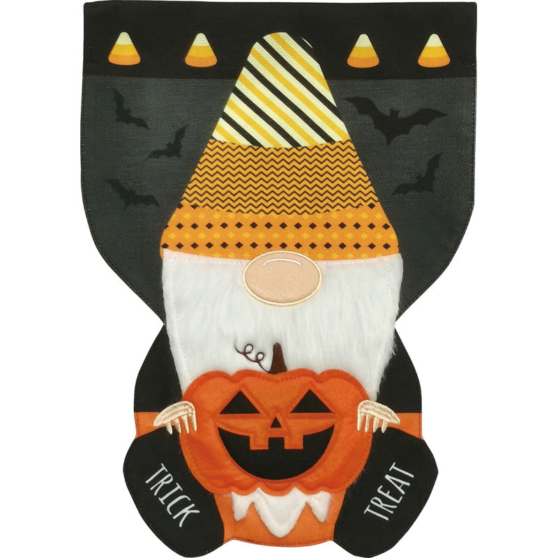 Drapeau d'Halloween gnome en toile de jute, Noir / blanc / orange