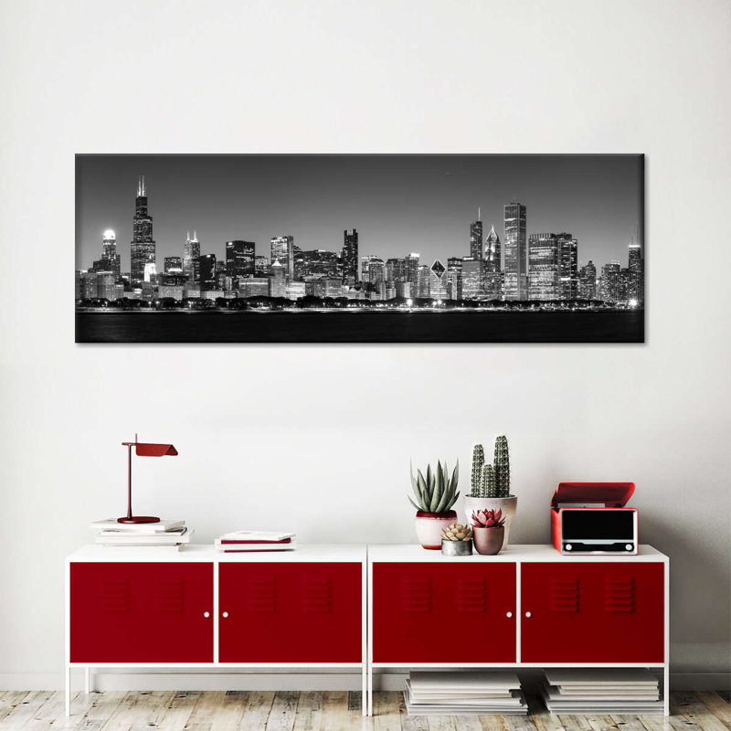 «Noir Chicago Skyline», reproduction sur toile, H 10 po x l 30 po x P 1,25 po
