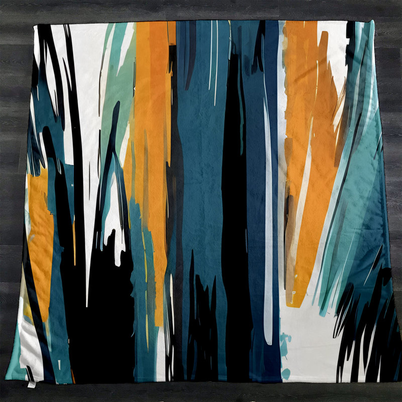 Throw Blanket, 51" W x 60" L, Striped/Abstract, Blue/Orange/Black