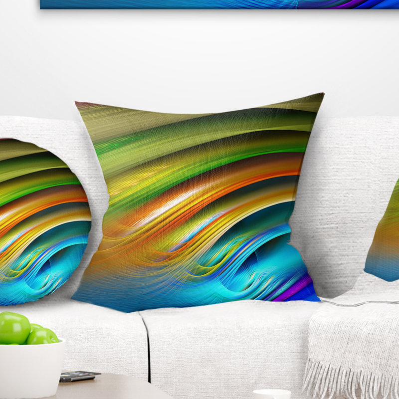 Ondulations de l'eau colorées fractales - coussin imprimé abstrait, 18 po x 18 po, Coussin décoratif
