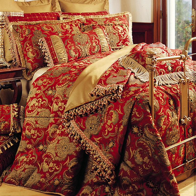 China Art Damask Polyester Modern & Contemporary 6 Piece Comforter Set, Queen Comforter + 2 Standard Shams, Red
