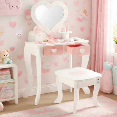 Kids Fashion Pretend Makeup Vanity Set With Mirror by Zoomie Kids