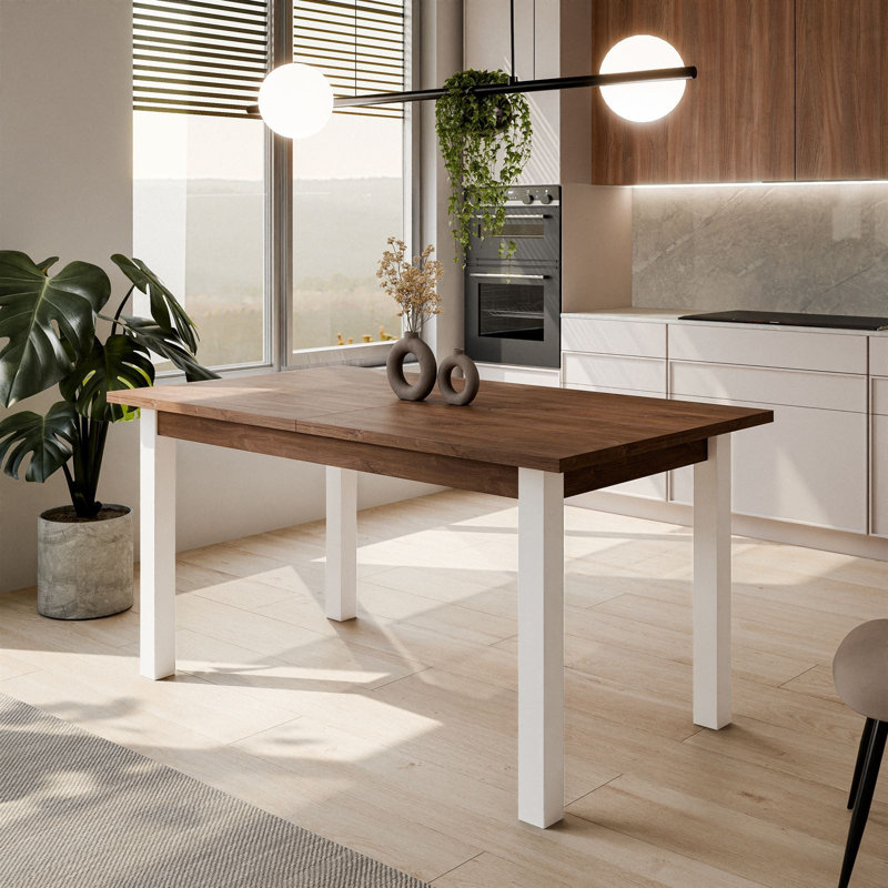 Extendable Metal Base Dining Table, White, Stirling Oak