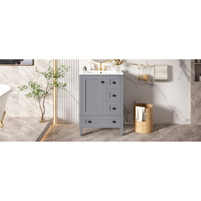 Meuble-lavabo et lavabo en bois gris avec rangement