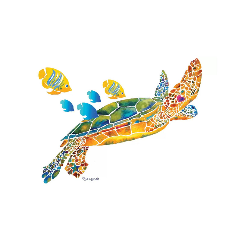 Sea Turtle With Fish by Jo Lynch - Wrapped Canvas Gallery-Wrapped Canvas Giclée, 30.48cm H x 45.72cm W