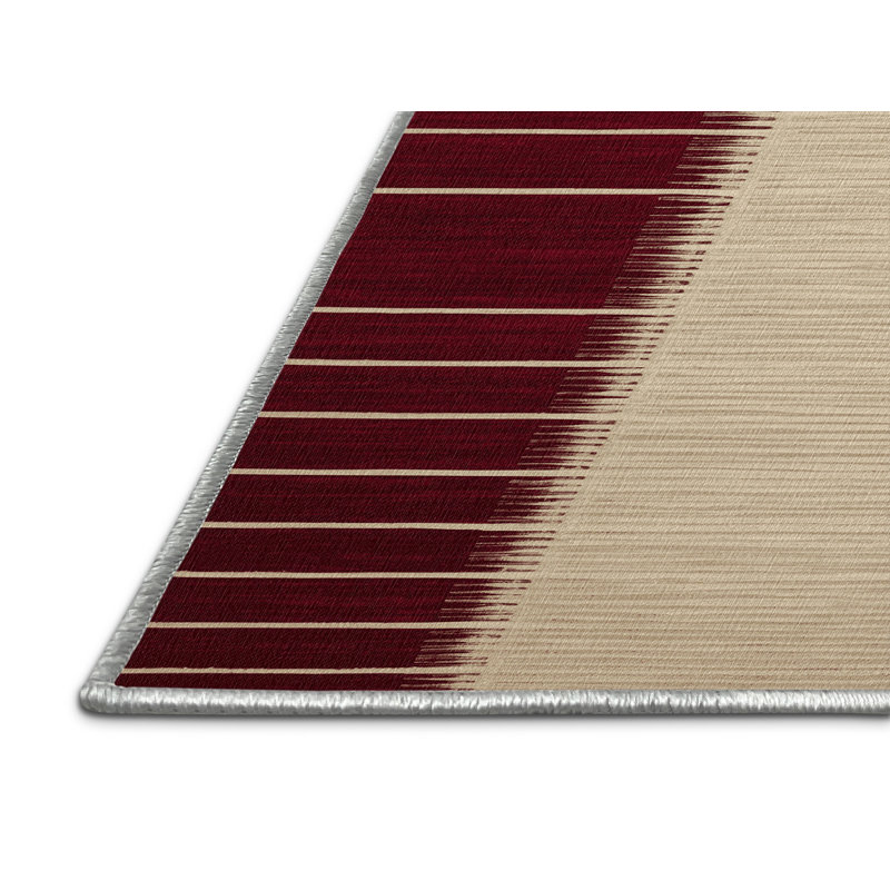Tapis beige à rayures horizontales lavable à la machine, Carré 7 pi