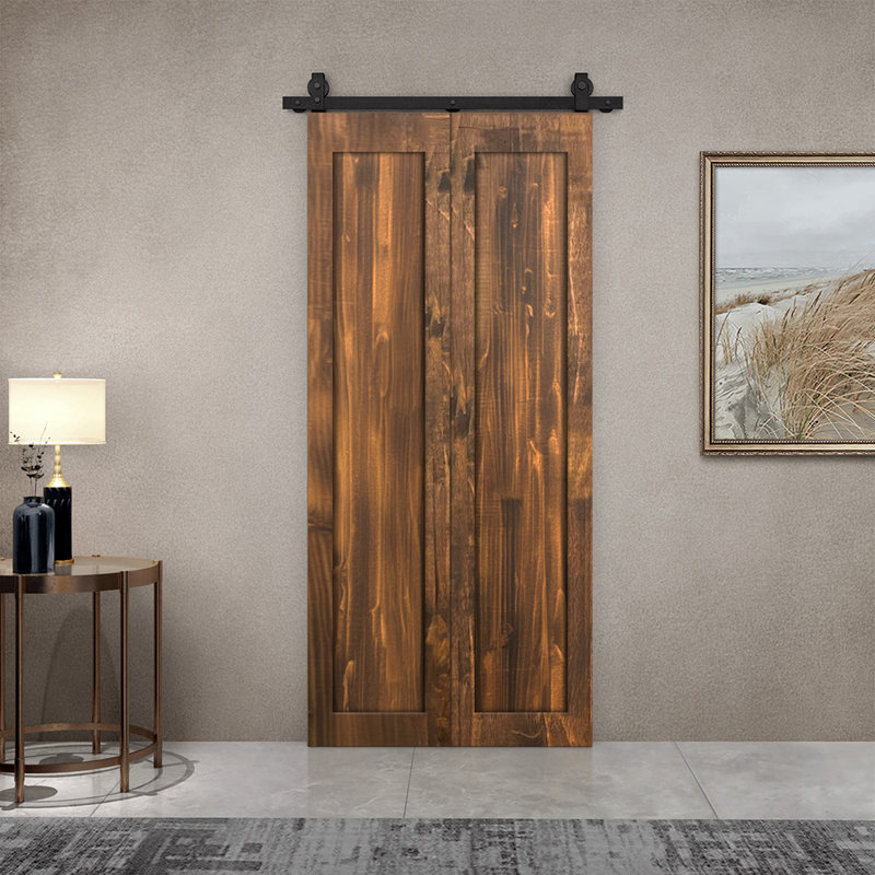 1 Panel Shaker Pine Wood Bi-Fold Door with Sliding Barn Door Hardware Kit, Walnut, 20" x 80"