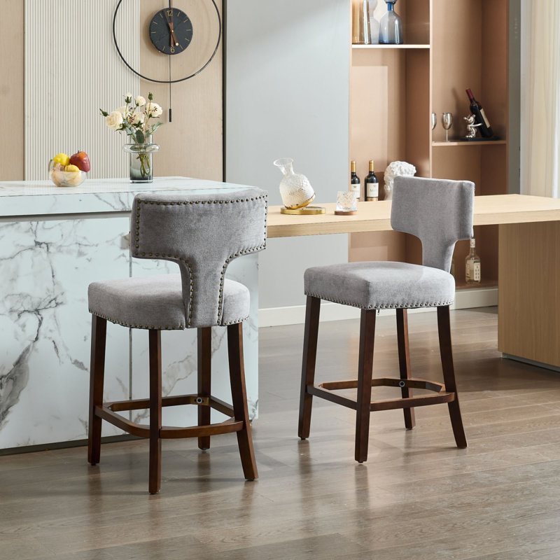 Ensemble de 2 tabourets de bar Mid-Century, Gris