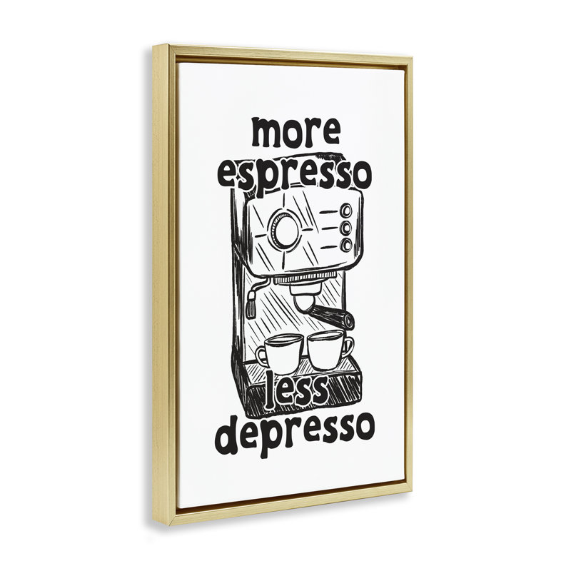 Cadre plus espresso, moins Depresso, design par JJ Design House LLC, H 31 po x l 21 po, Cadre flottant métallique doré