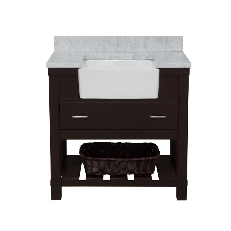 Ensemble de meuble-lavabo simple 36 po Hitton, Marbre de Carrare, Chocolat