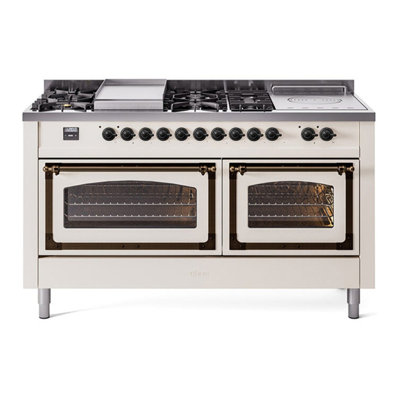 ILVE Nostalgie II Noblesse 60 in Dual Fuel Range 7 Burner, Griddle, Frenchtop