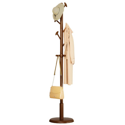 Portemanteau autoportant avec 10 crochets pour la chambre à coucher, le salon, le vestibule, le porte-manteau robuste pour chapeaux, manteaux, écharpes, sacs à main, sacs à main (brun noyer)