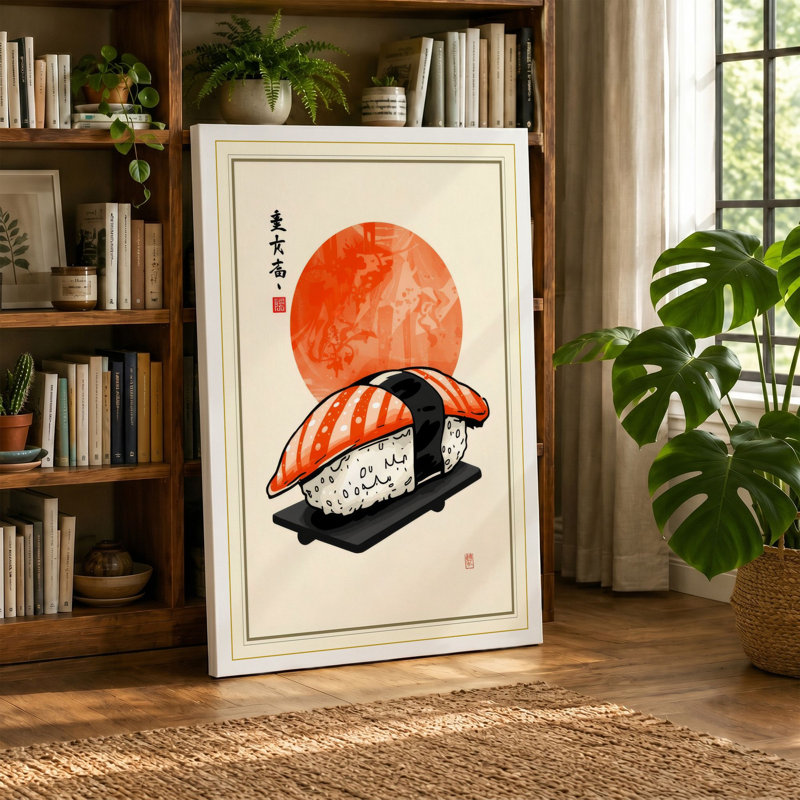 Sushi Under Sun Japandi - Wrapped Canvas, 36x24 - 91.4 x 61.0 cm, Terracotta Border