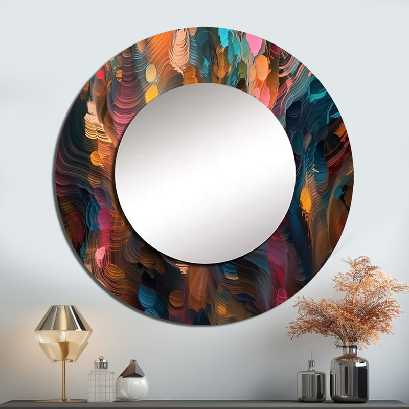 Ovey Random Swirls Abstract - miroir géométrique, miroir mural décoratif rond moderne, impression d'art en métal