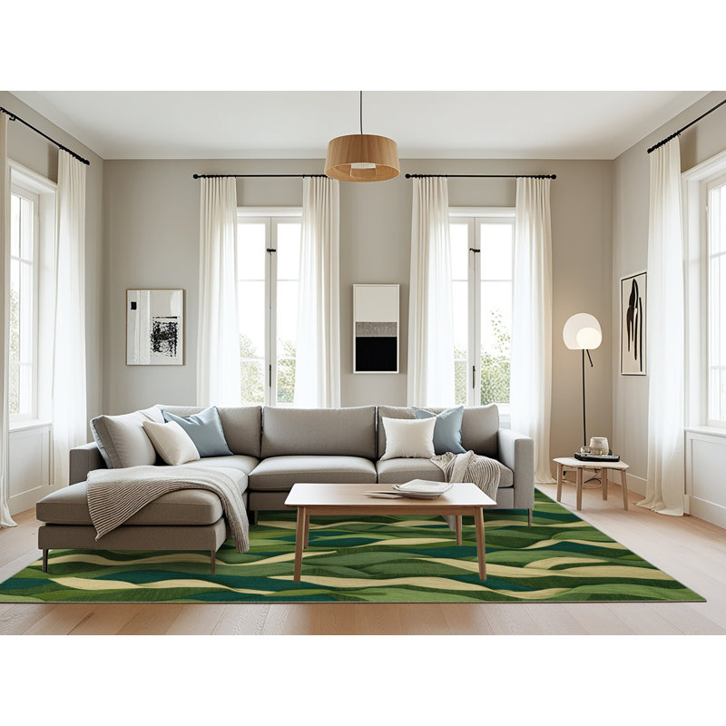 Machine Washable Nature Green Area Rug, Rectangle 8' x 10'