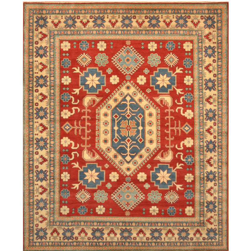 Tapis de zone en laine noué la kazak 8 pi 3 po x 10 pi one-of-kind main Damarus