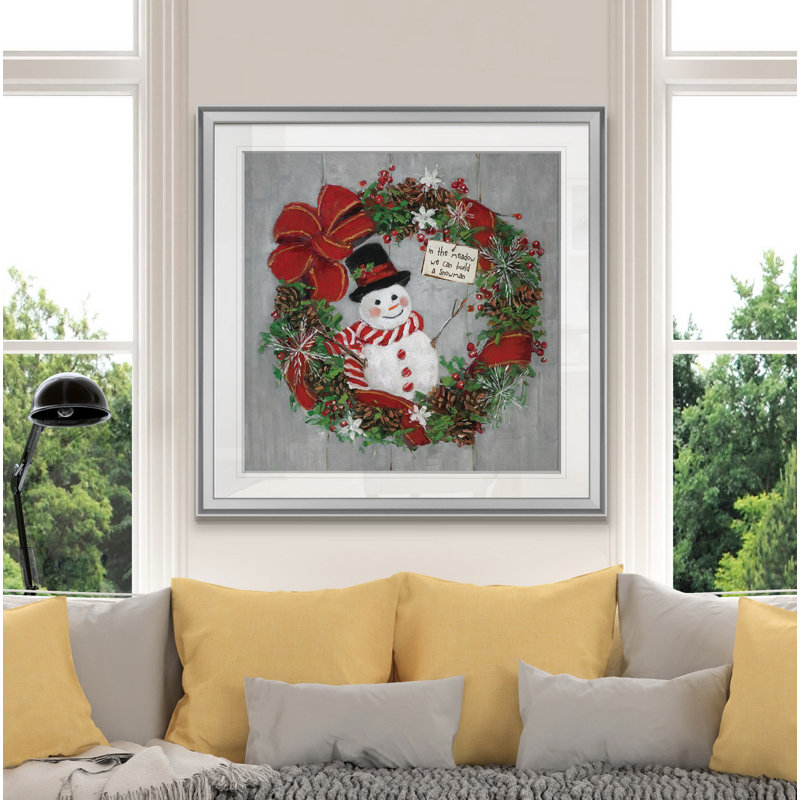 « mr. bonhomme de neige », peinture, H 24 po x l 24 po x P 1,5 po, Encadrement argenté