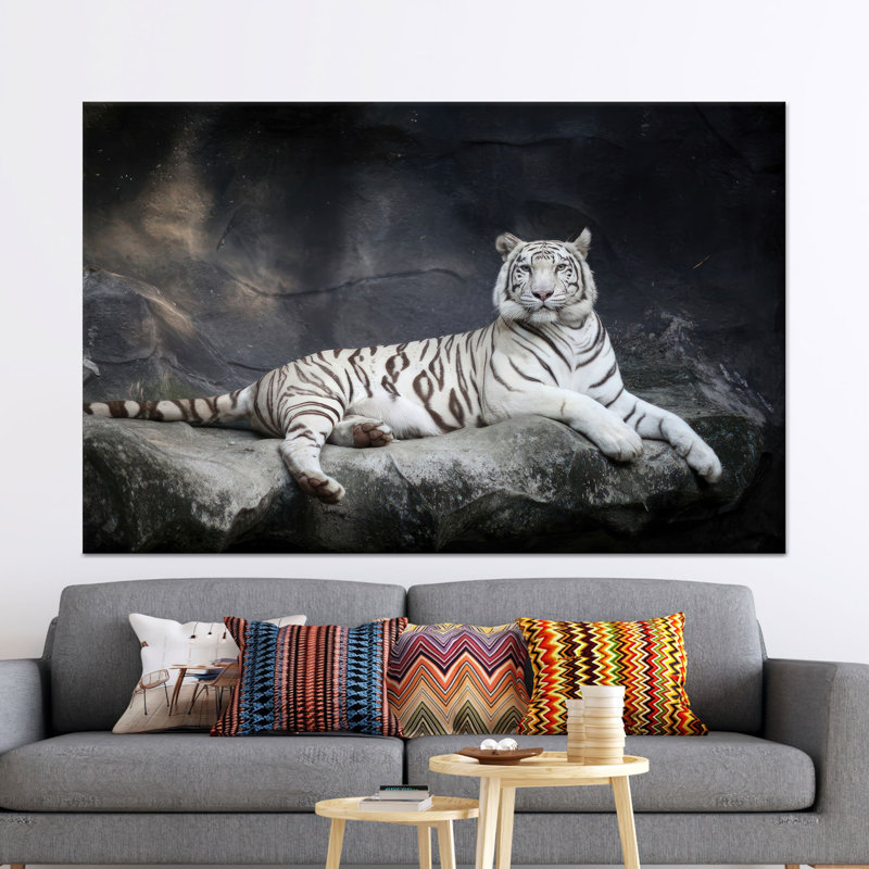 Élégant tigre blanc, reproduction d'art sur toile, animal mural minimaliste 1P, 47,3 po H x 67 po l