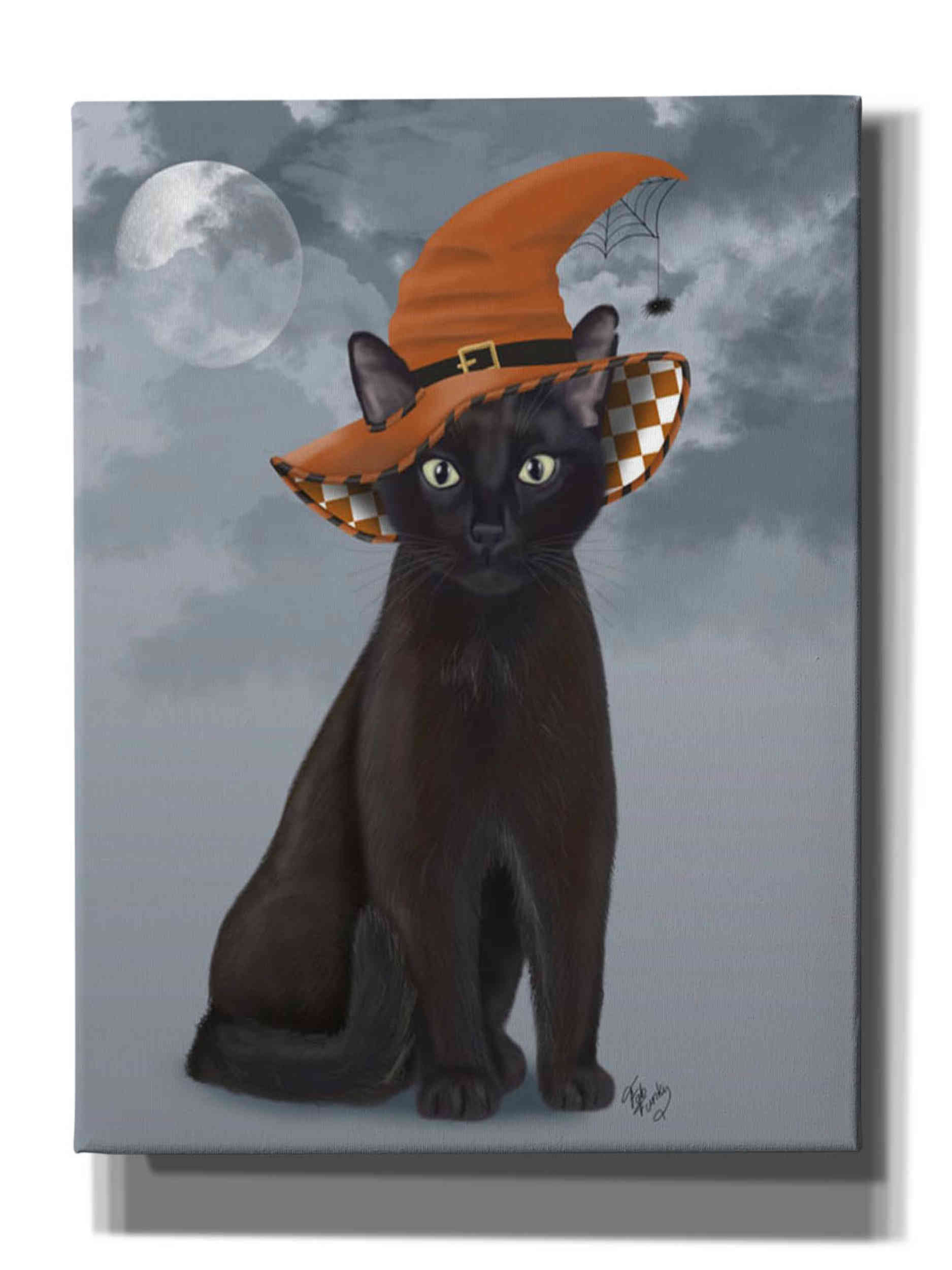 The Holiday Aisle® Halloween Cat in Witches Hat - Wrapped Canvas ...