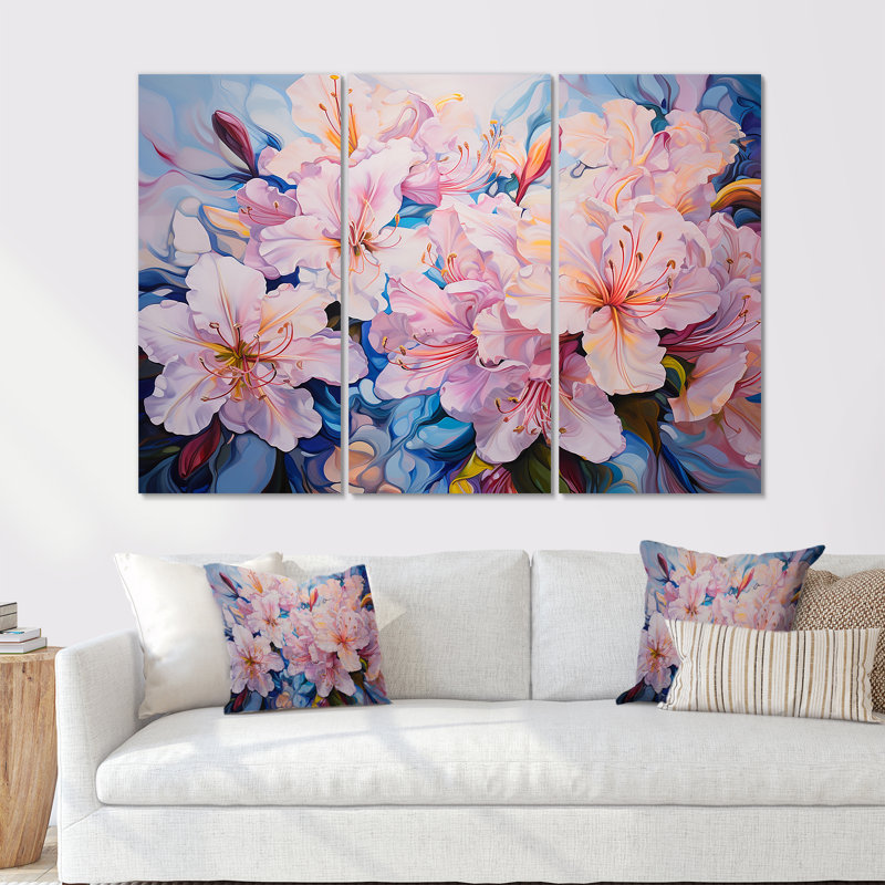Ensemble de salon art mural rhododendron rose, Toile tendue, H 32 po x l 48 po x P 1 po