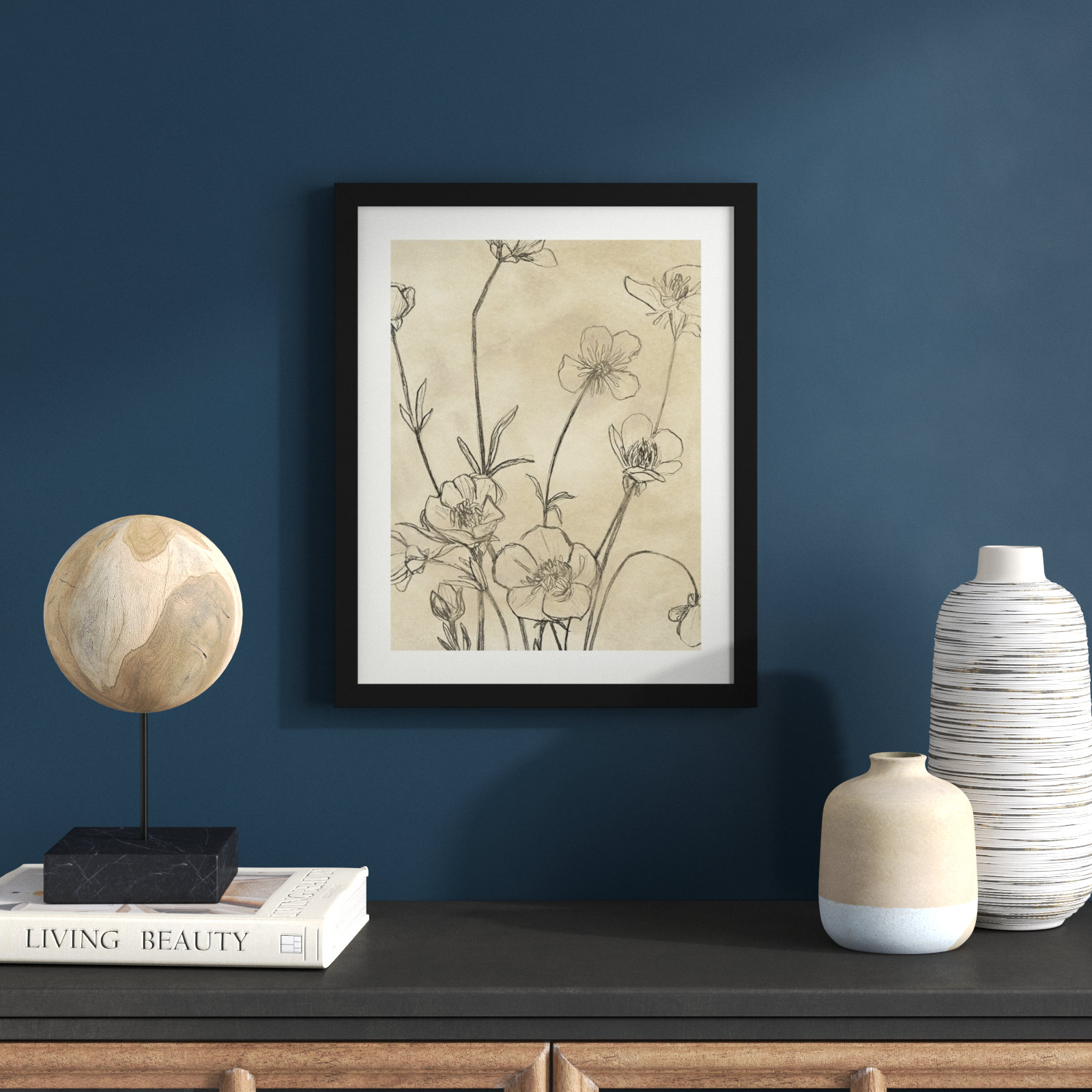 Vintage Wildflowers I by June Erica Vess, Black, 18" H x 15" W