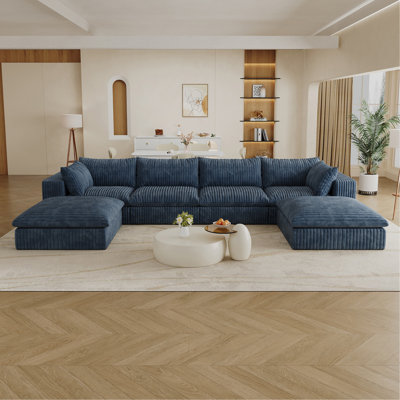 Canapé de 157,6 po Cloud, tissu en velours côtelé, sièges profonds, conception à deux couches, coussin amovible, sans assemblage, combinaison de bricolage pour salon, chambre à coucher, salle de conférence, appartement, bleu