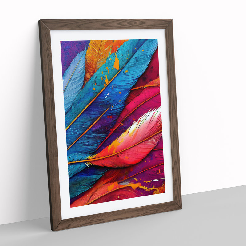 Splashed Feathers No.5 Abstract - Wall Art, 36cm H x 27cm W, Walnut Framed, White