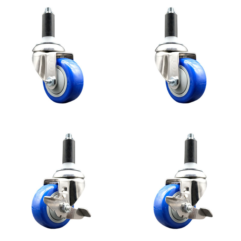 Ensemble de roulettes extensibles en polyuréthane pivotant de 3 pouces en acier inoxydable de 1 1/8 po et 2 freins SCC