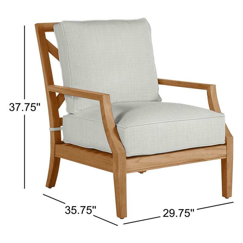 Haley Teak Patio Chair with Cushions, Verona Silver Sunbrella®, Natural Teak, Welt + Standard fill