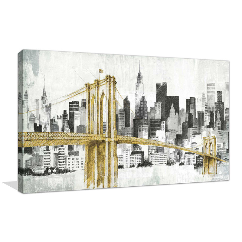 New York Skyline I, pont jaune - Peinture, Toile tendue, H 18 po x l 30 po, Sans cadre