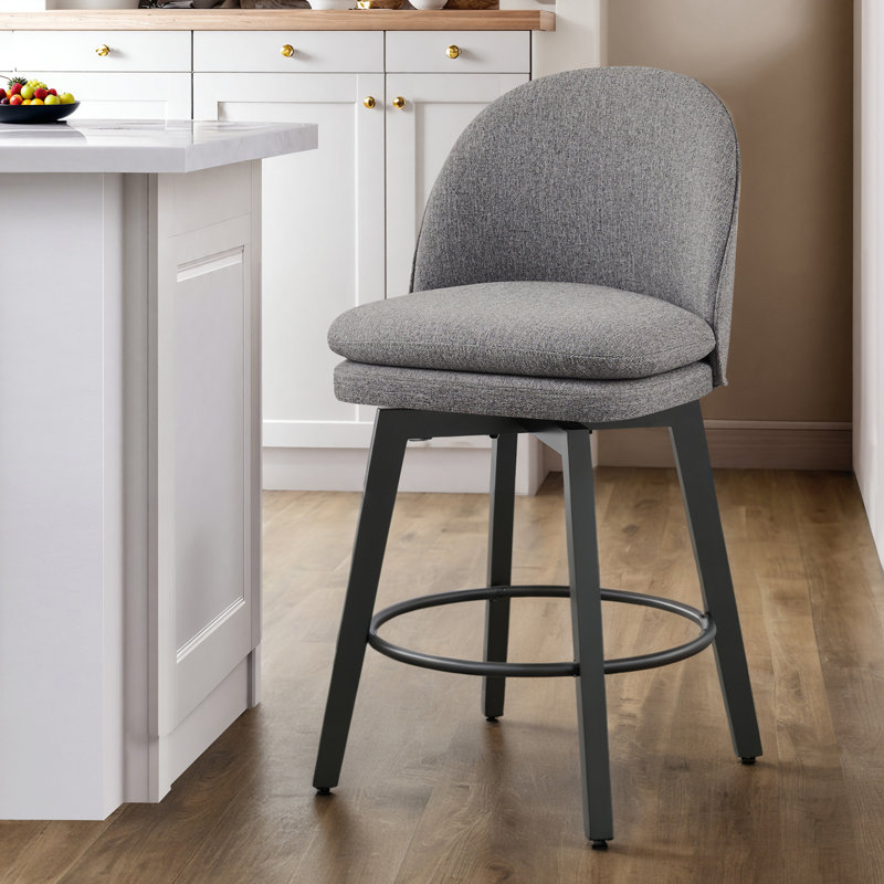 Tabouret de comptoir pivotant rembourré Mckenli, Gris foncé, 1