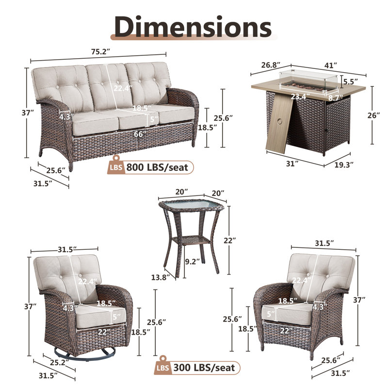 Ensemble de conversation pour l'extérieur avec coussins en T en osier pour 7 personnes Agnes, Beige