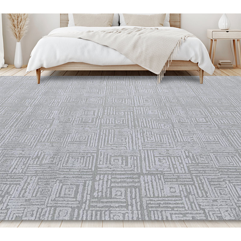 Geometric Area Rug in Silver Gray/Beige, Rectangle 6' x 9'