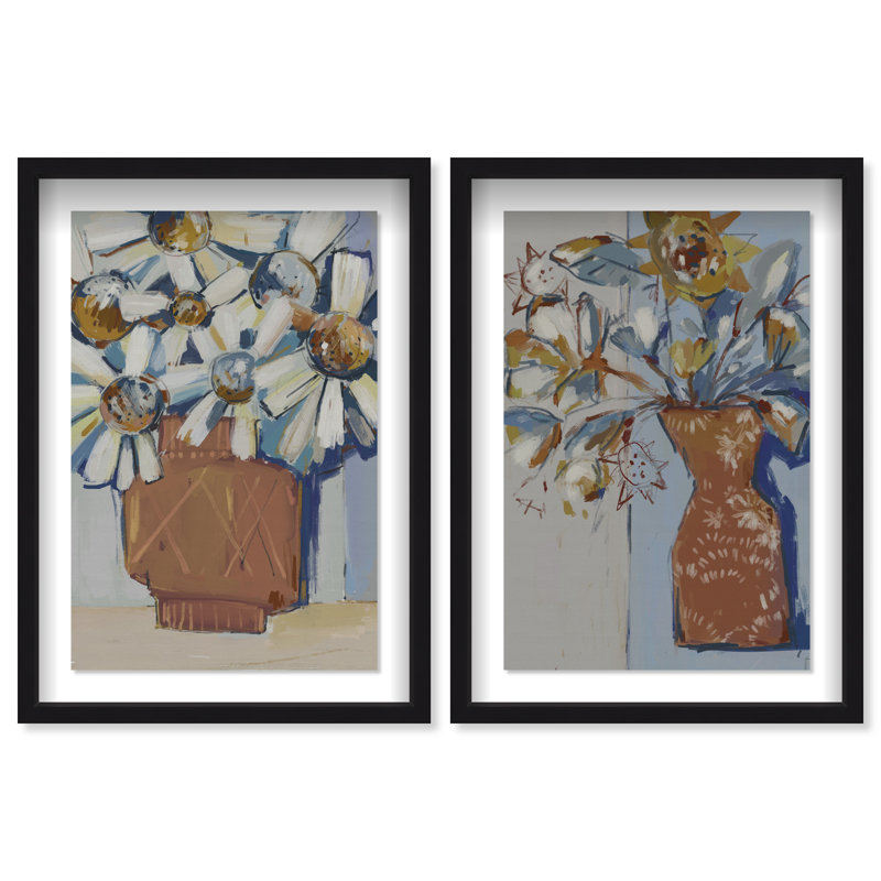 Abstract Flowers Set Shadowbox Abstract Print by Oliver Gal, Black Frame, 10 x 15, 37.5" H x 25.5" W, Black Shadowbox