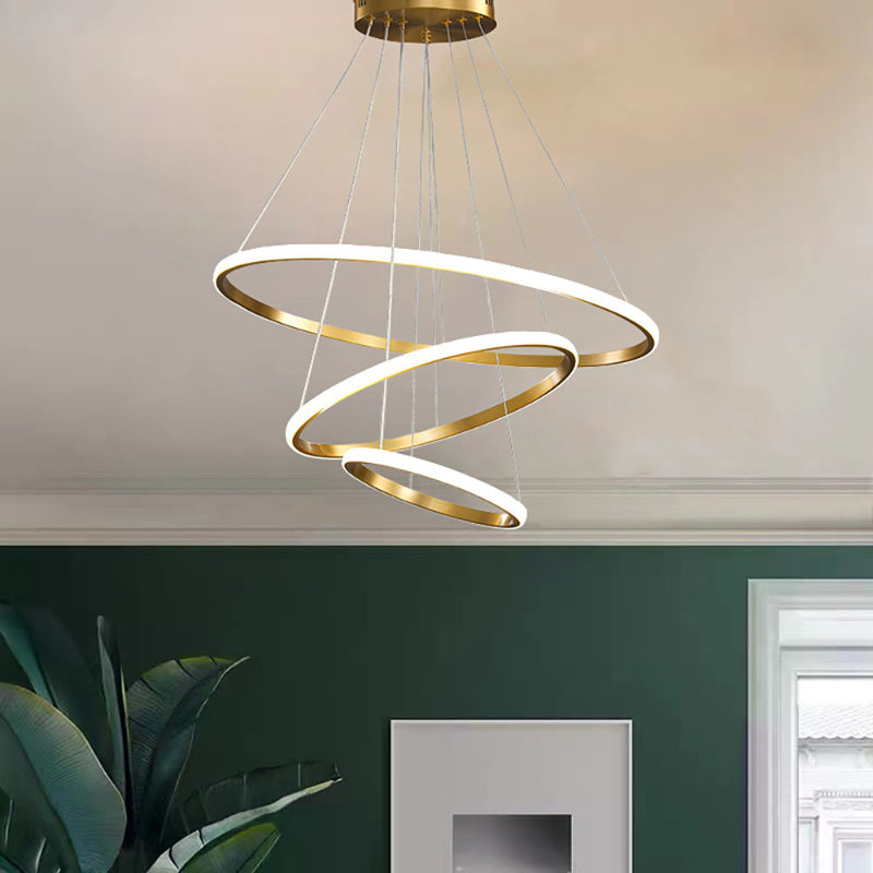 Dado 3 - Light LED Tiered Chandelier, Gold, 47.2" H x 23.6" W x 23.6" D