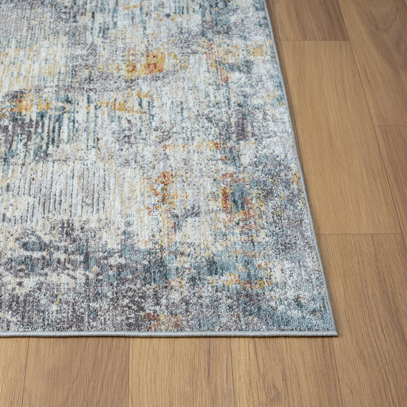 Celso Modern Abstract Performance Area Rug in Gray/Brown, Runner 2' x 8'