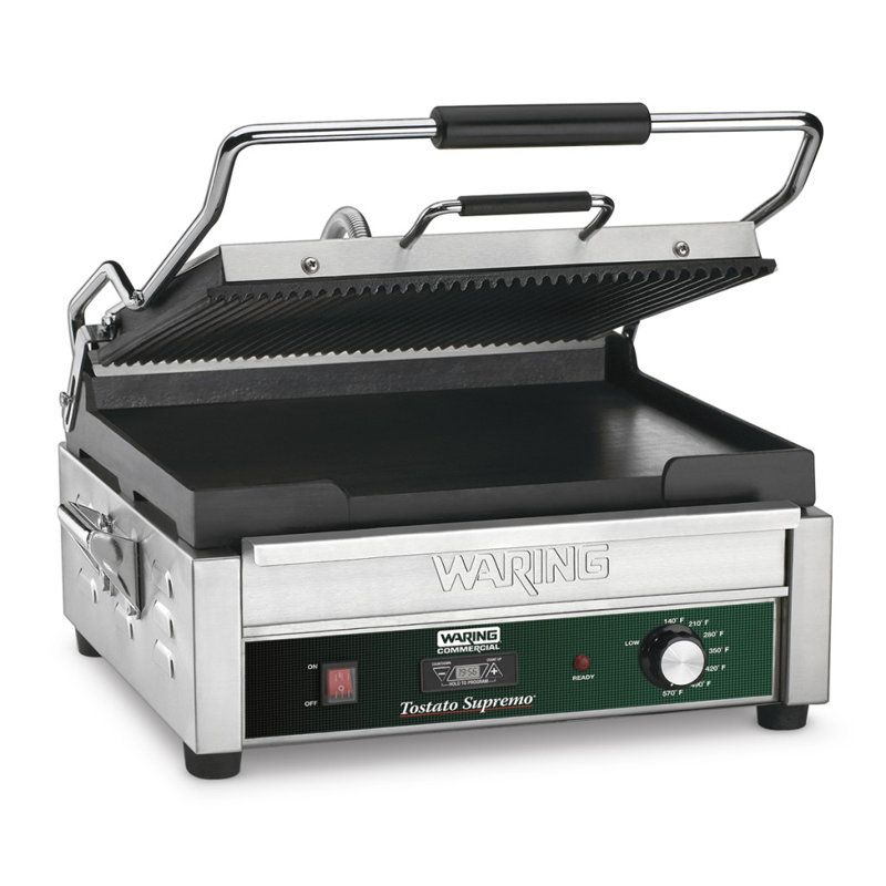 Waring 14.5 in. Cast Iron Non Stick Electric Grill Sandwich Maker & Panini Press with Lid