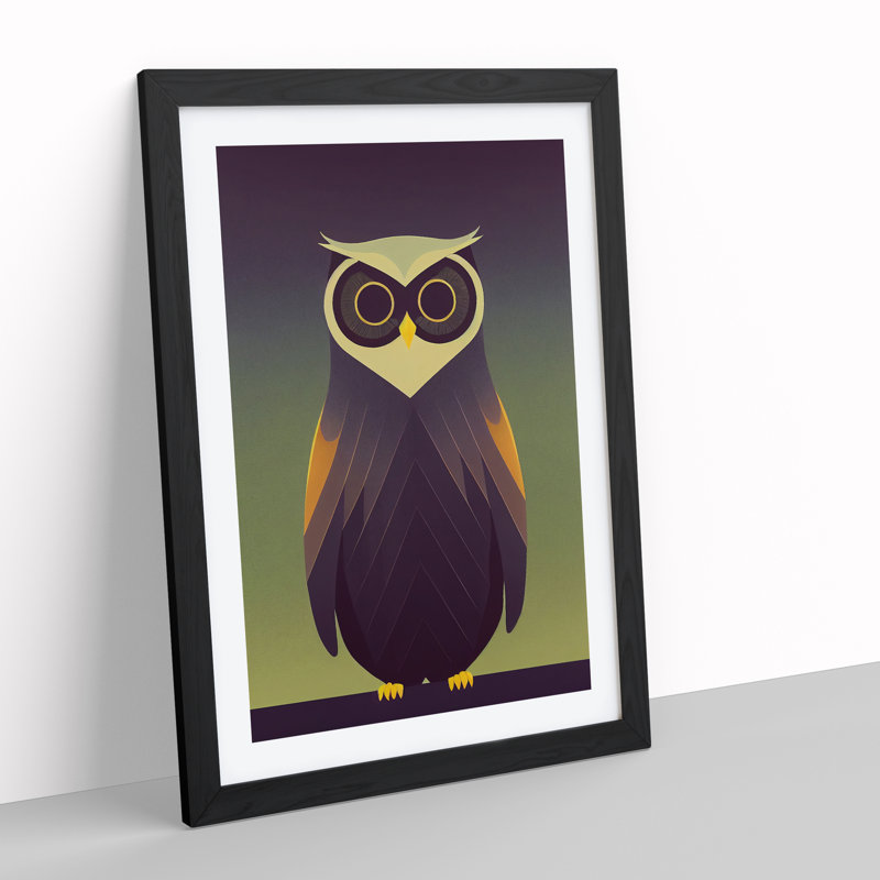 XV1022-4862X Unique Owl Art No.1 Abstract - Print, Black Framed, 66cm H x 48cm W, White