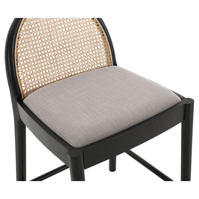 Gray and Black Rattan Backrest Wood Frame Counter Stools, Set of 2