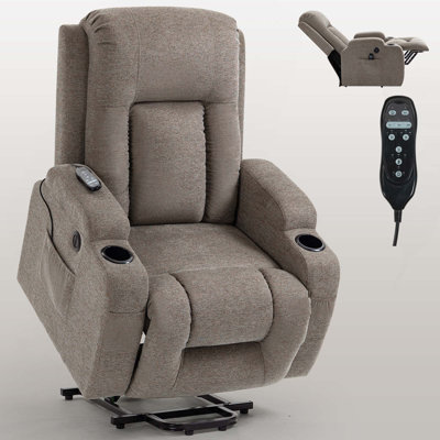 Infinite Position Single Motor Up To 350 Lbs Power Lift Recliner Chair For Elderly, Heavy Duty Motion Mechanism With 8-Point Vibration Massage And Lumbar Heating, Usb Charging Port, Cup Holders