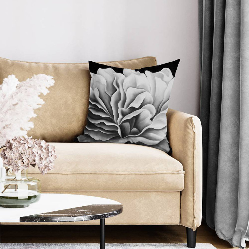 Beautiful black and white flower - 20"x20" Throw pillow cover - Poly twill - Print on demand, 20" H x 20" W