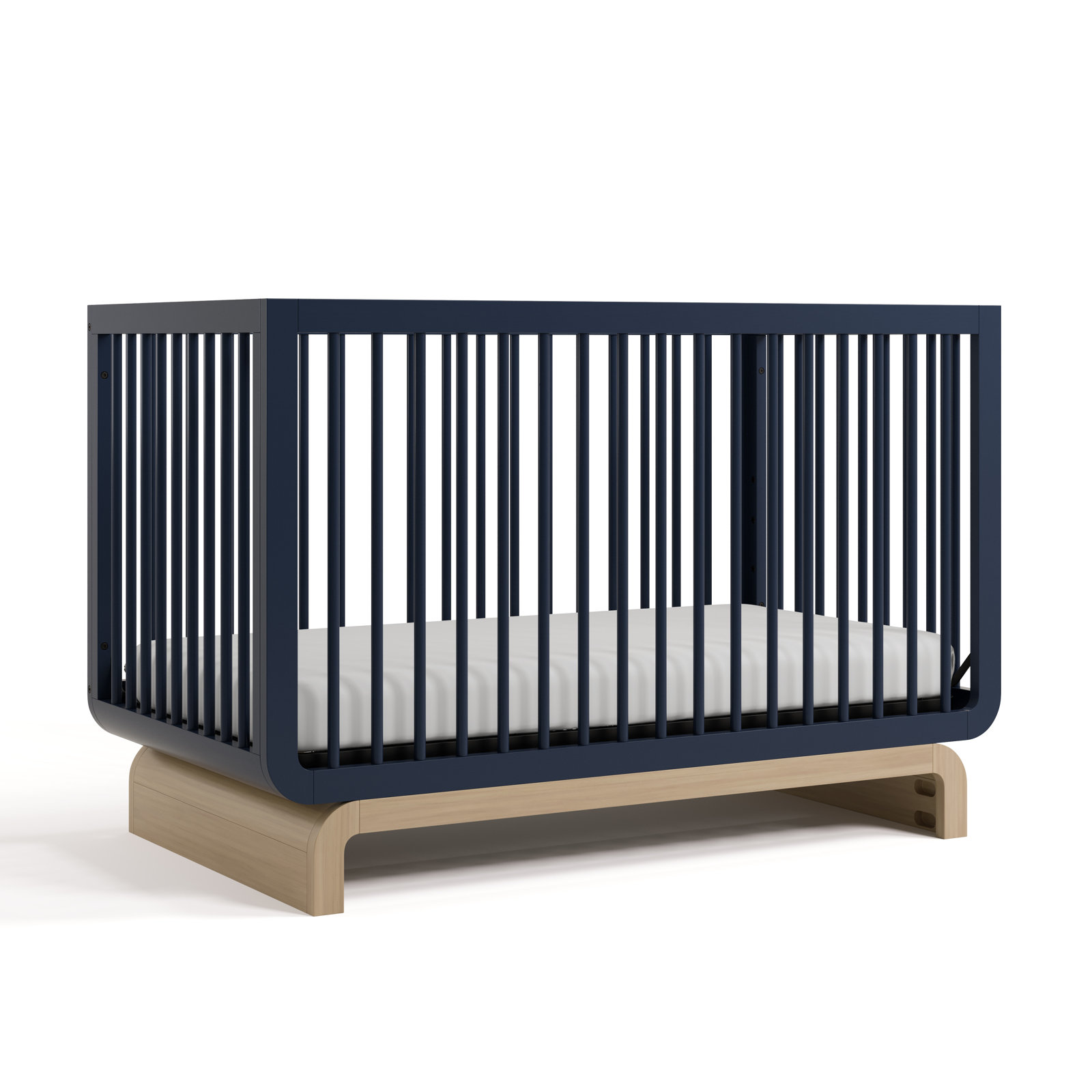 Santorini 5-In-1 Convertible Crib, Midnight Blue/Driftwood, Crib + Mattress
