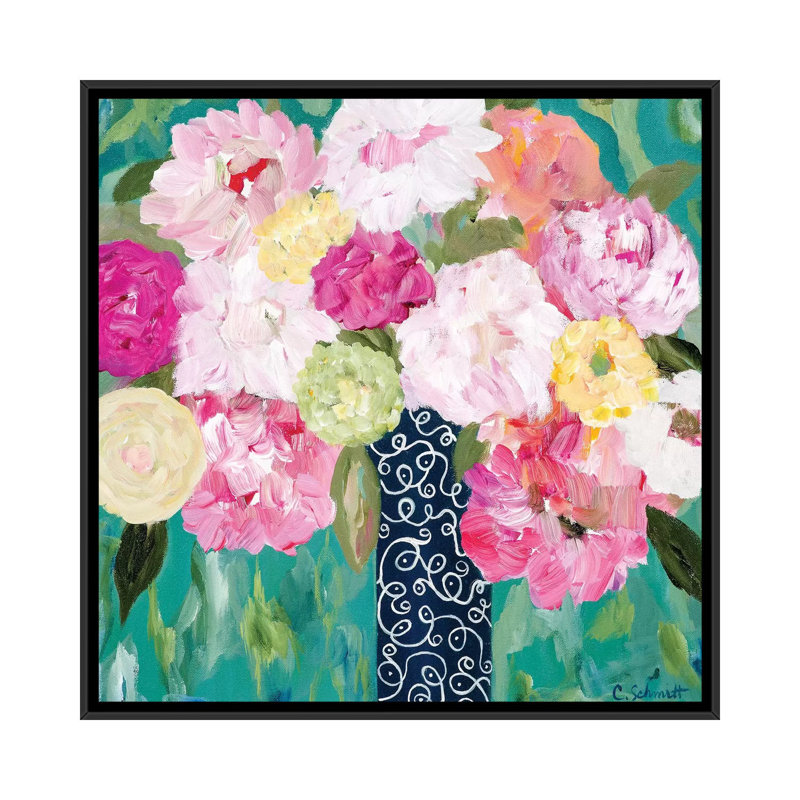 « botanique splash », impression sur toile, H 26 po x l 26 po x P 1,5 po, Toile encadrée noire, Pas de tapis
