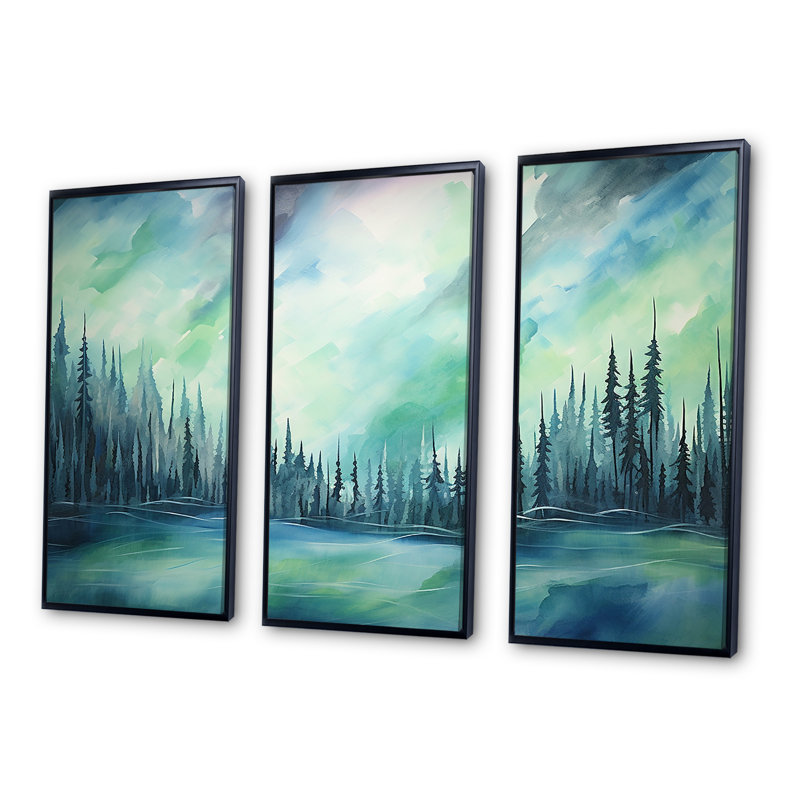 Ensemble de salon Northern Lights Scenery Minimalisme II - Northern Lights, Cadre flottant noir, H 32 po x l 48 po x P 1 po