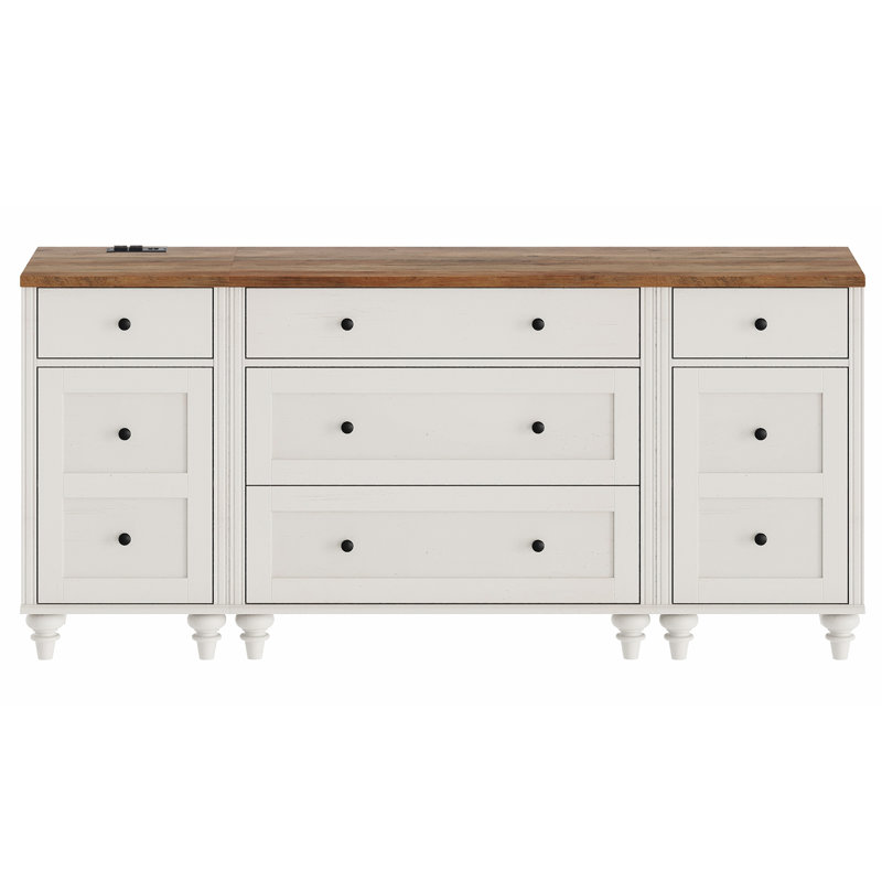 Commodes Scarlett Mid Century Modern avec station de charge, commode pour chambre à coucher avec 5 tiroirs et 2 armoires de rangement
