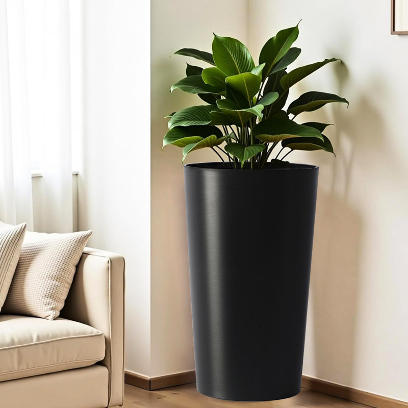 Ensemble de 2 grandes jardinières noires, 21,7 po, design moderne, polypropylène, vieillissement, décoration extérieure haute, carré, boîtes à fleurs, intempéries, véranda