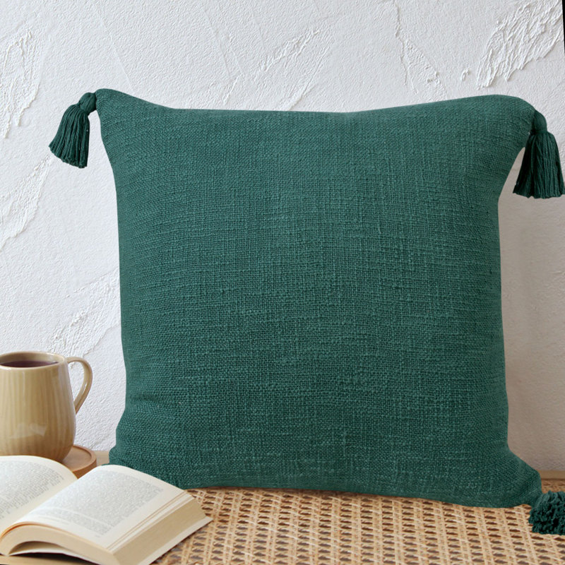 Housse de coussin décoratif couleur unie 100% coton faite à la main Everyday, Vert, Polyester/ bourre en polyester